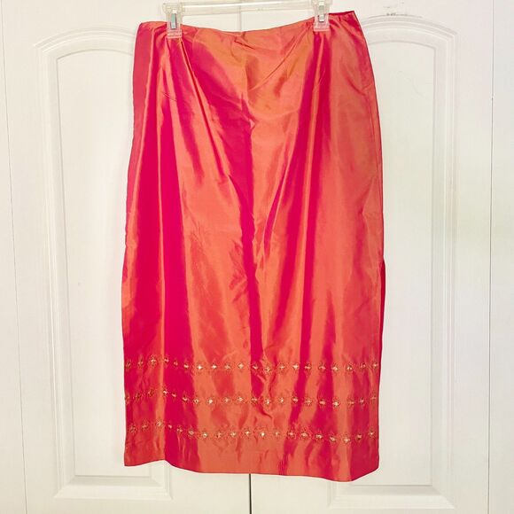 Vtg Y2K Ann Taylor Shot Silk Iridescent Midi Skirt Embellished Size 12 - Picture 2 of 7